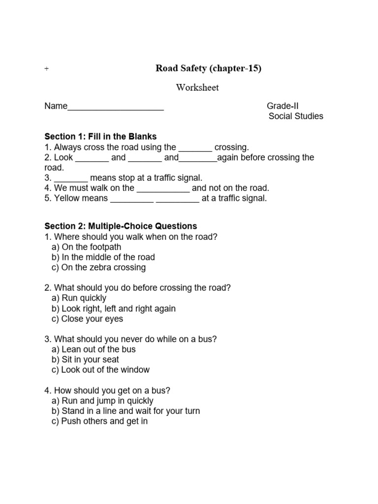 Grade II Road Safety Worksheet | PDF | Traffic | Traffic Light