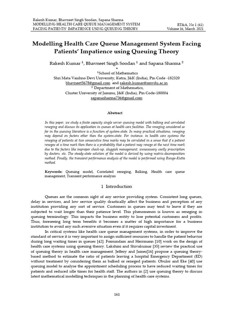 Health Care Queue Management Model | PDF | Applied Mathematics