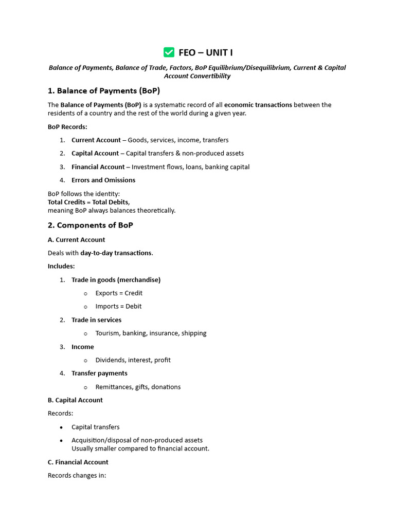 FEO Notes Final | PDF | Exchange Rate | Foreign Exchange Market