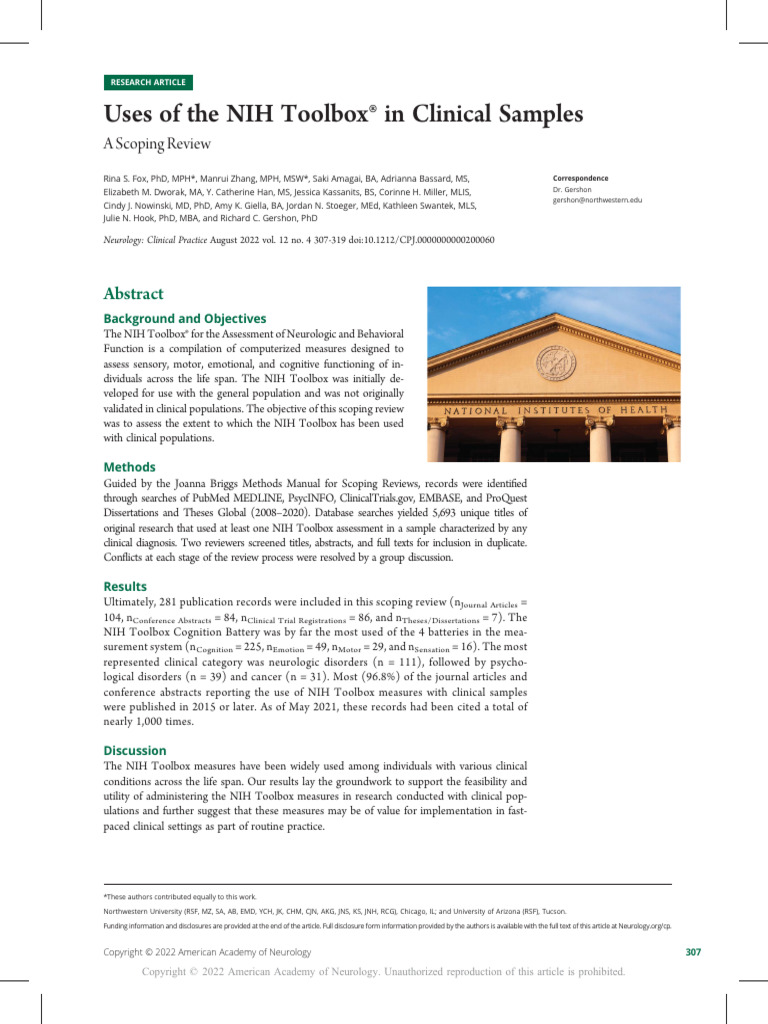 Uses of the NIH Toolbox® in Clinical Samples | PDF | Systematic Review
