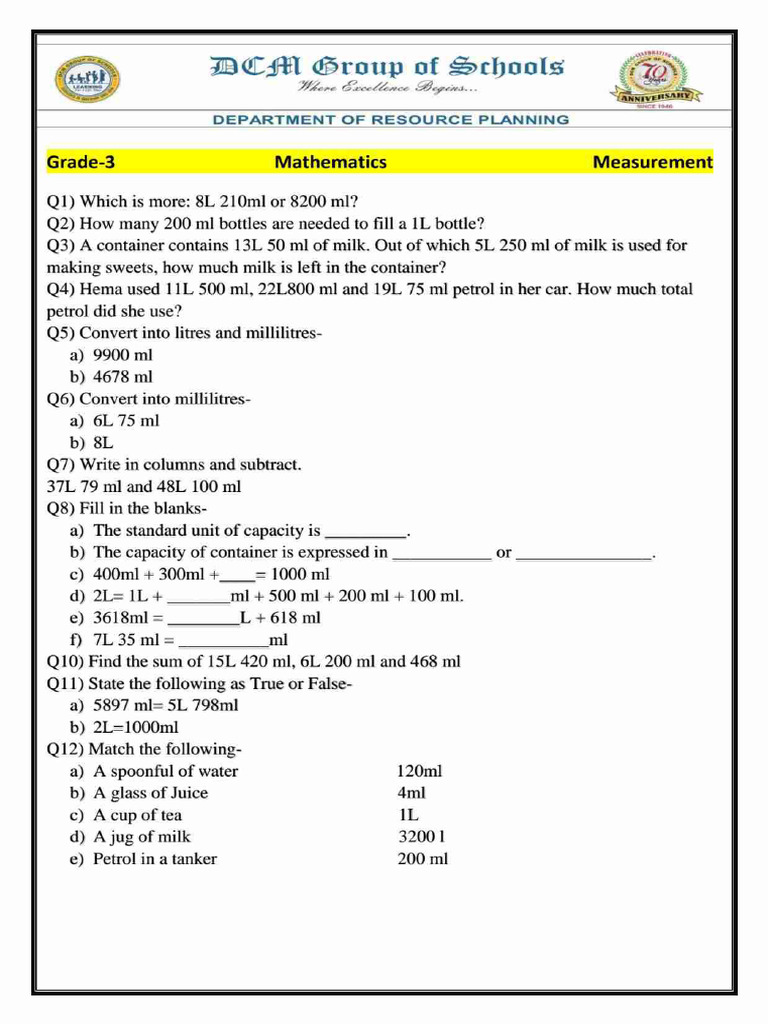Grade III Unit 8 Worksheet 1 PDF | PDF
