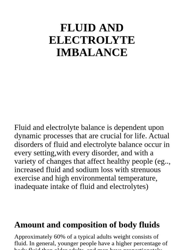 Fluid and Electrolyte Imbalance | PDF | Dehydration | Medical Specialties