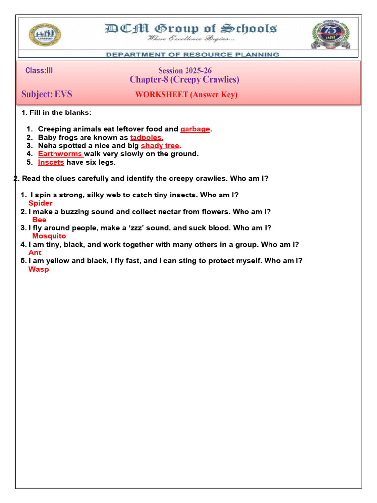 Ch-8 Worksheet Answer Key | PDF