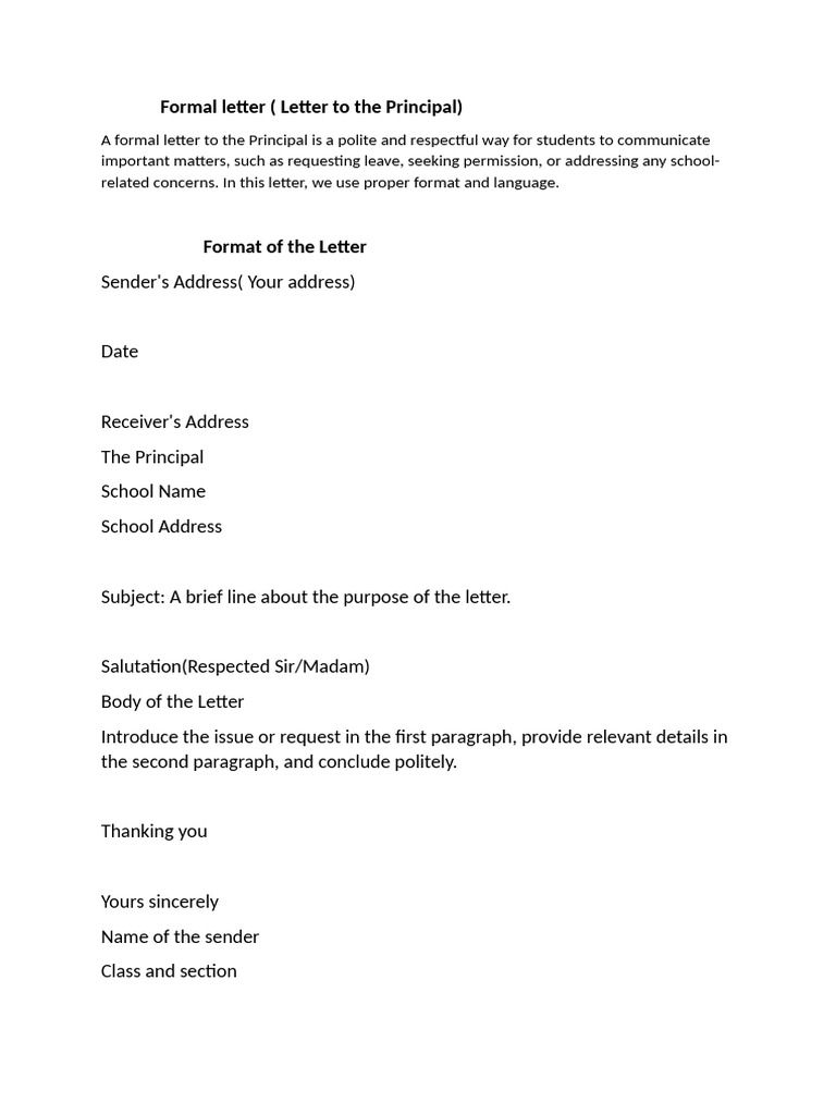 VI Letter to Principal (New) | PDF