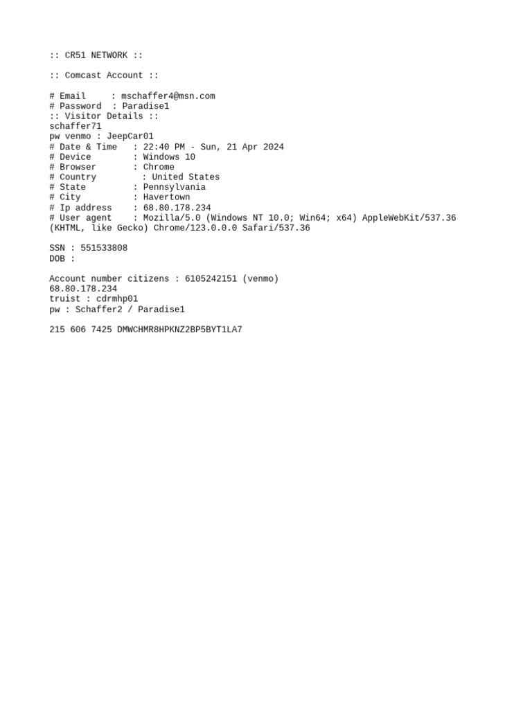 Comcast Account and Visitor Details | PDF