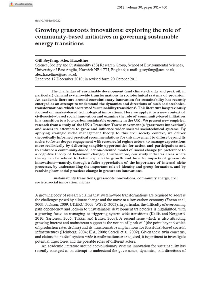 Grassroots Innovations in Energy Transition | PDF | Innovation ...