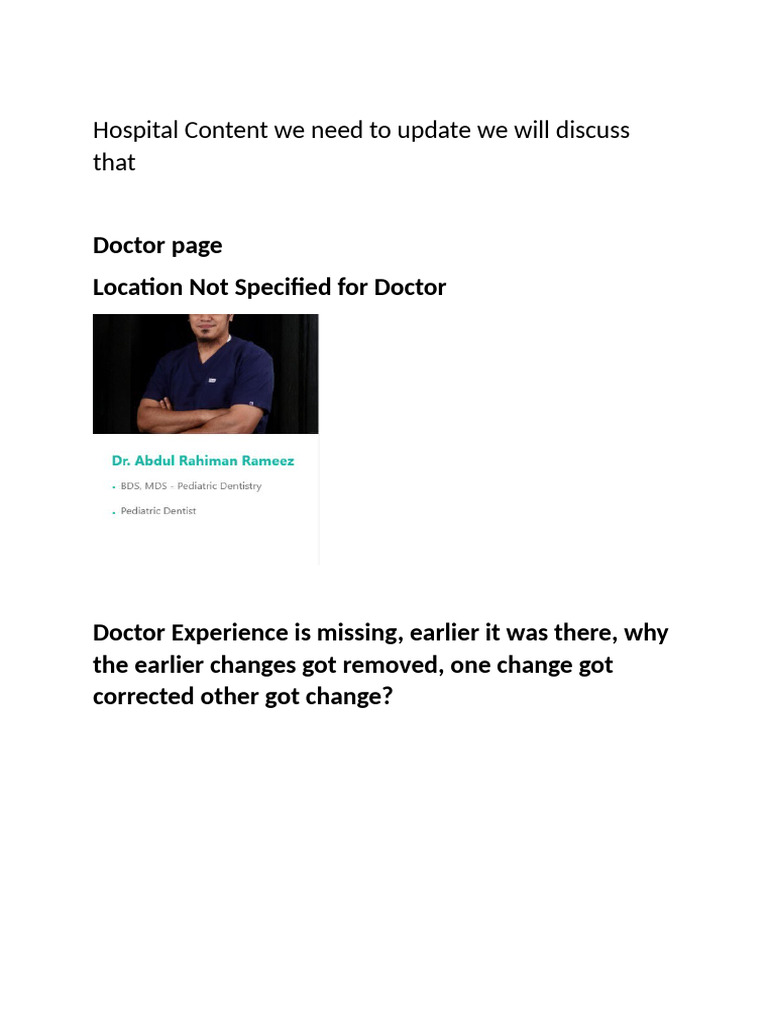 Doctor Page UI Update Requirements | PDF