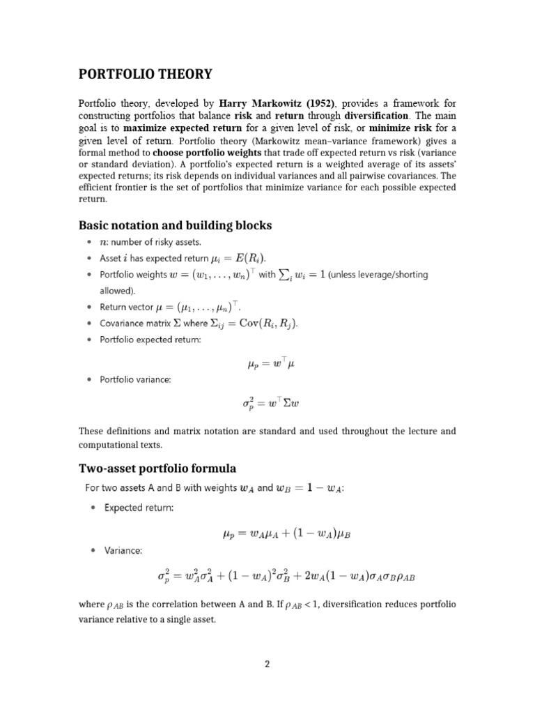 Portfolio Theory and Optimization Guide | PDF | Modern Portfolio Theory ...