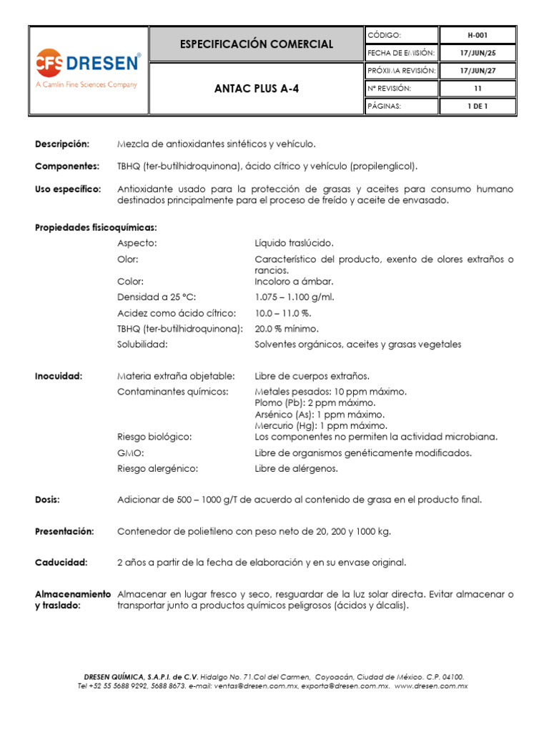 Antioxidante Antac Plus A-4 para Aceites | PDF | Petróleo | Mercurio ...