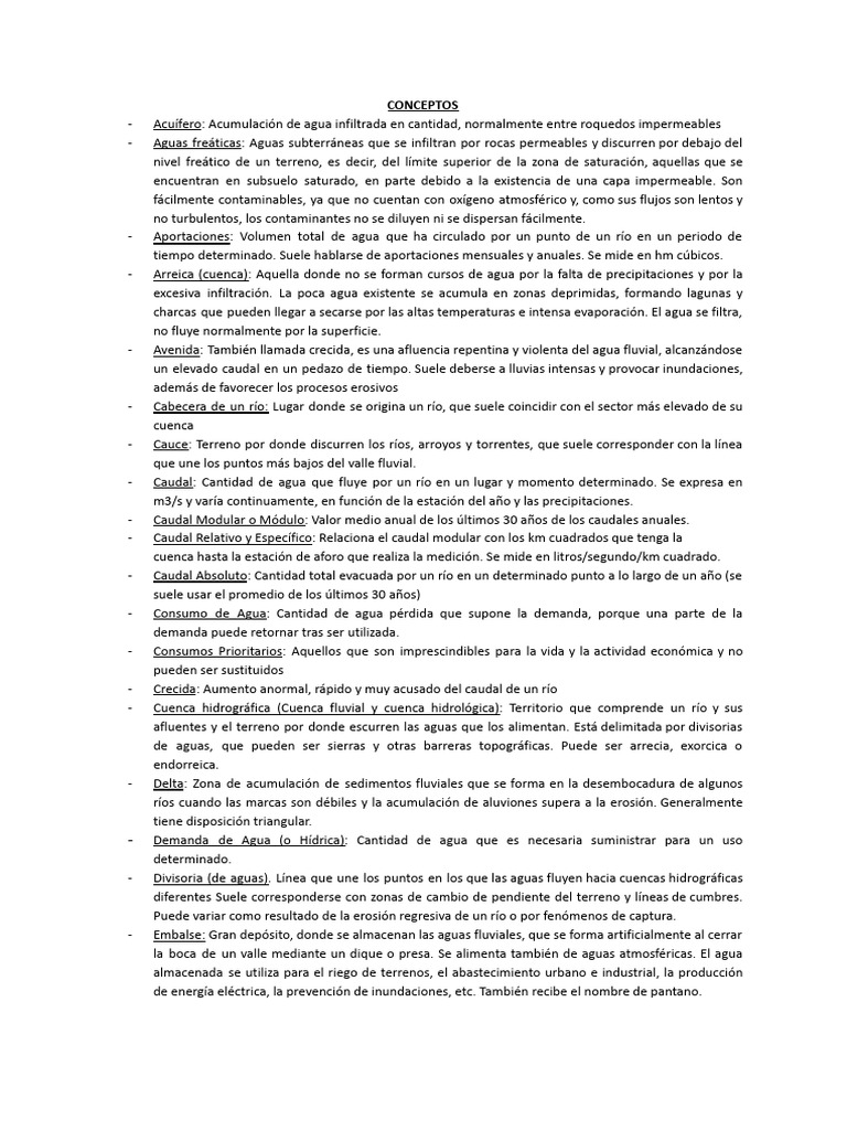 Glosario de Términos Hídricos Esenciales | PDF | Río | Agua subterránea
