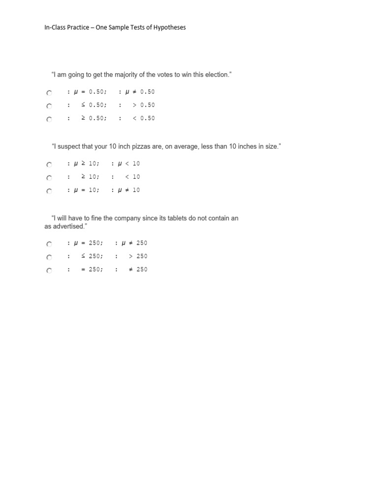 One Sample Hypothesis Testing Exercises | PDF | P Value | Statistical ...