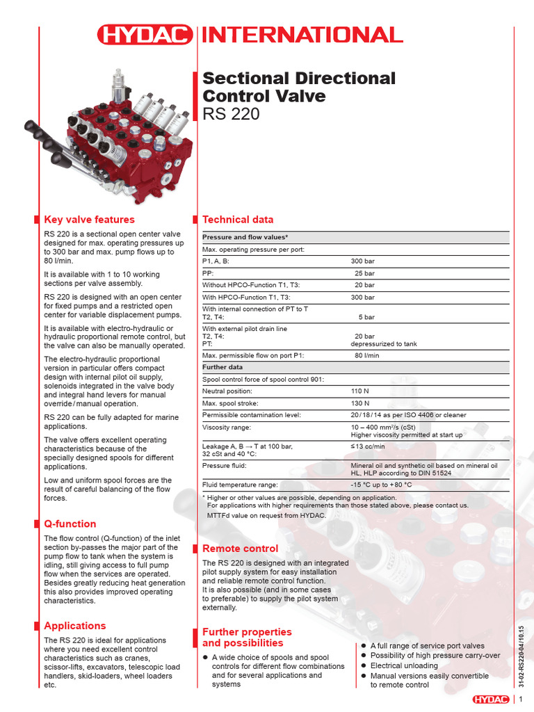 RS 220 Sectional Control Valve Overview | PDF | Valve | Pump