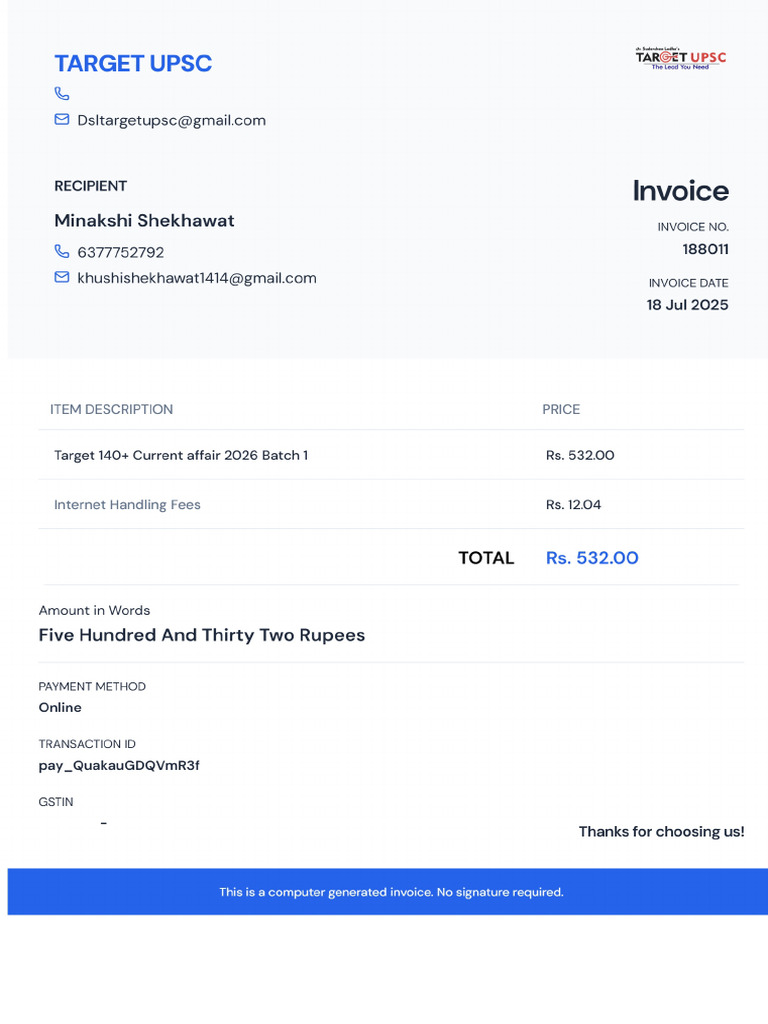 Target Upsc Invoice | PDF
