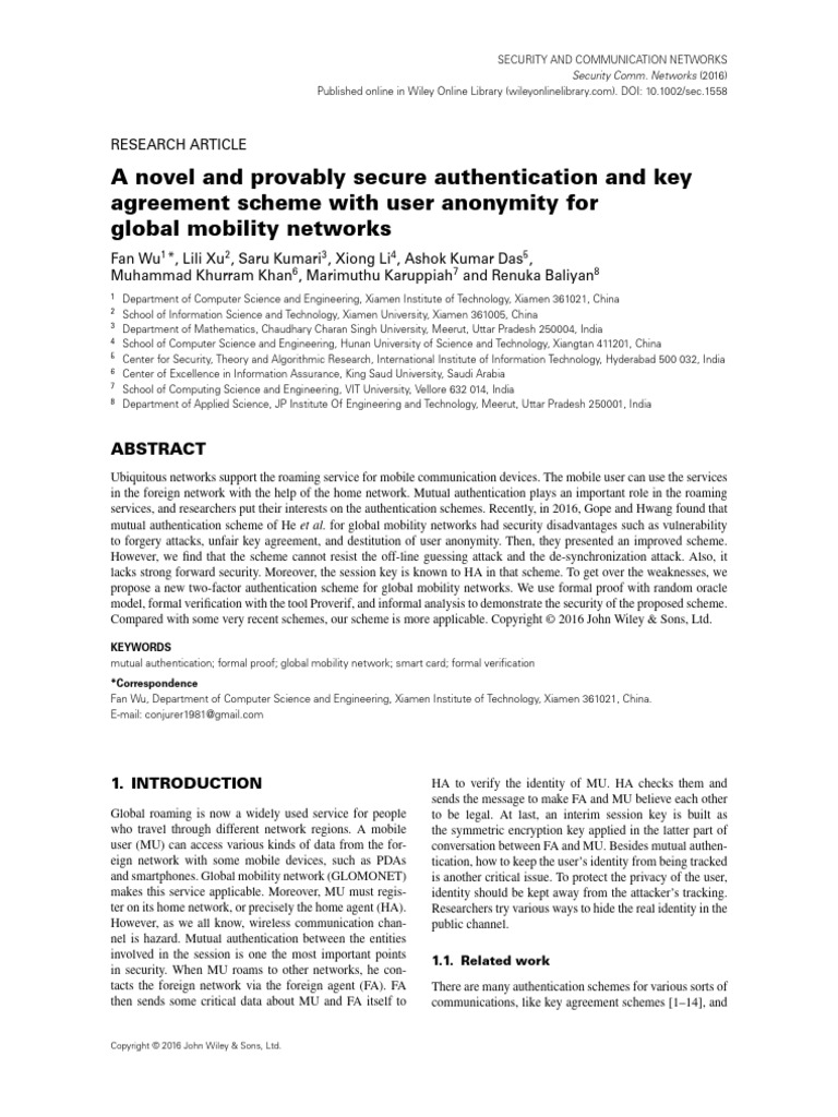 Secure Authentication for Global Mobility Networks | PDF | Key ...