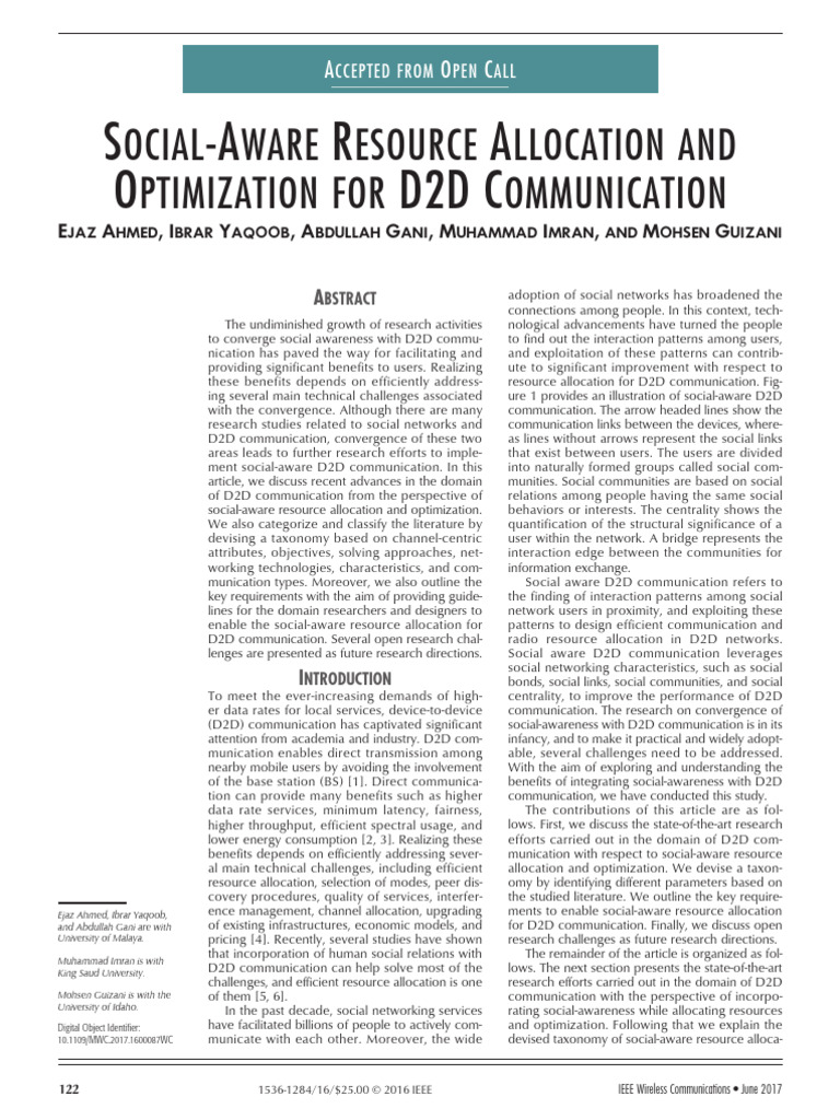 144. Social-Aware Resource Allocation and Optimization for D2D ...