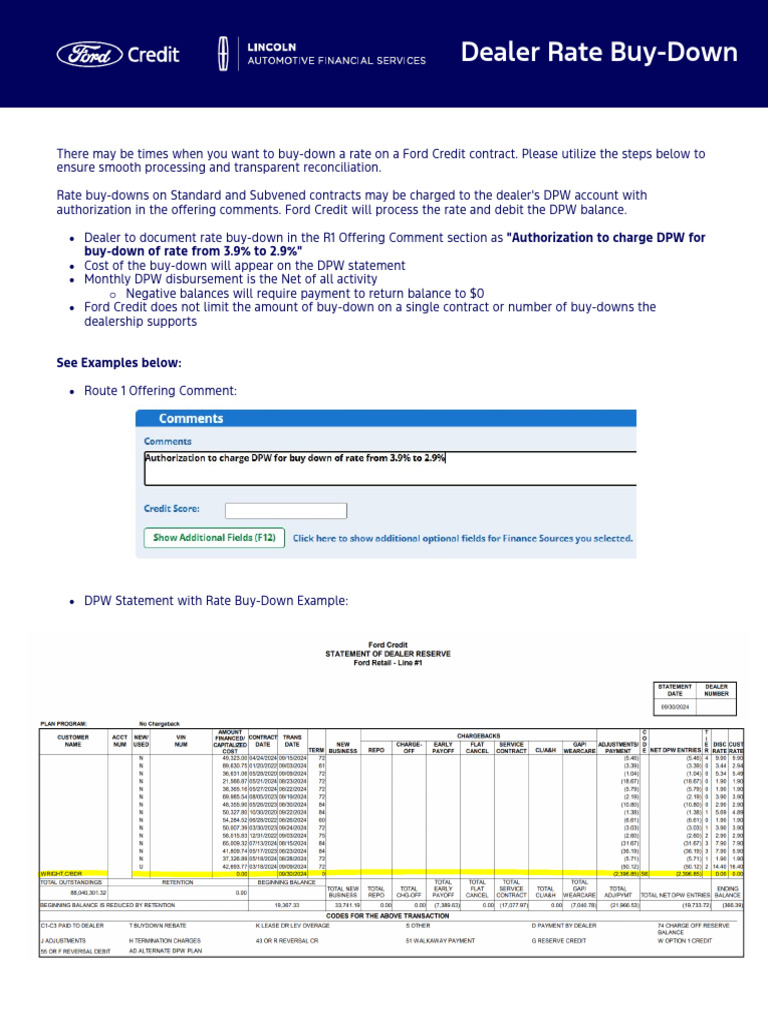 Ford Credit Dealer Rate Buy-Down Guide | PDF