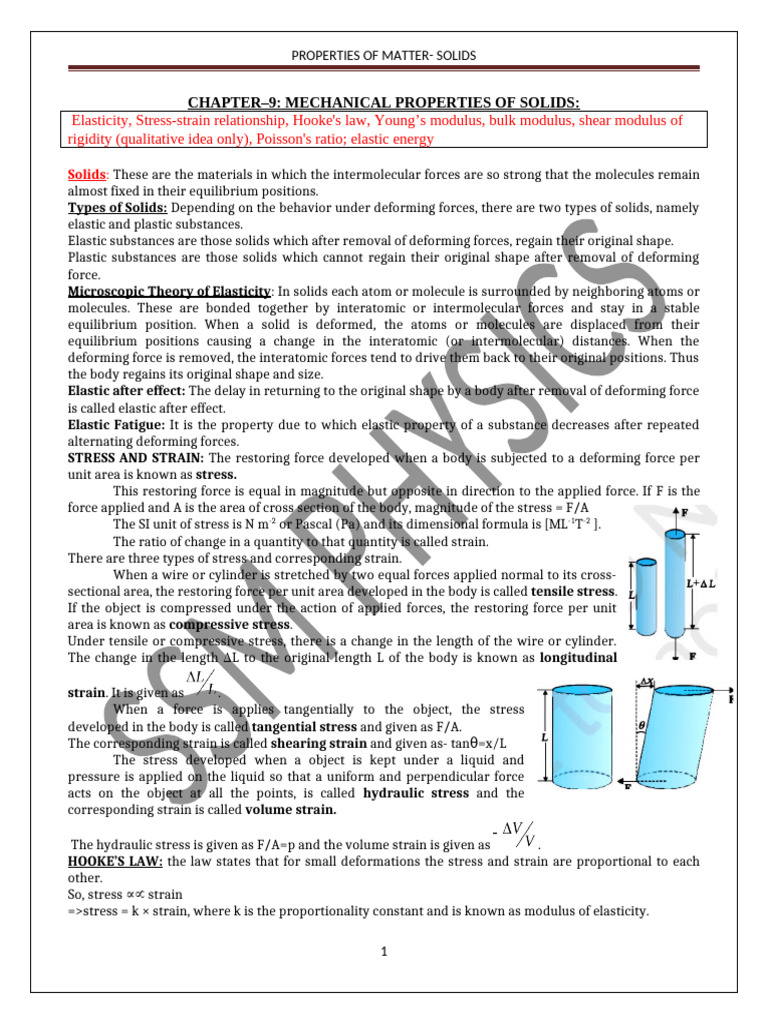 Mechanical Properties of Solids Explained | PDF | Elasticity (Physics ...