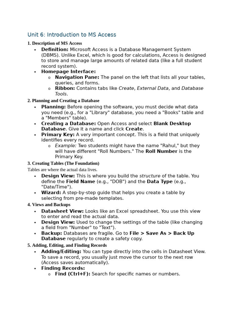Unit 6 | PDF | Databases | Microsoft Access