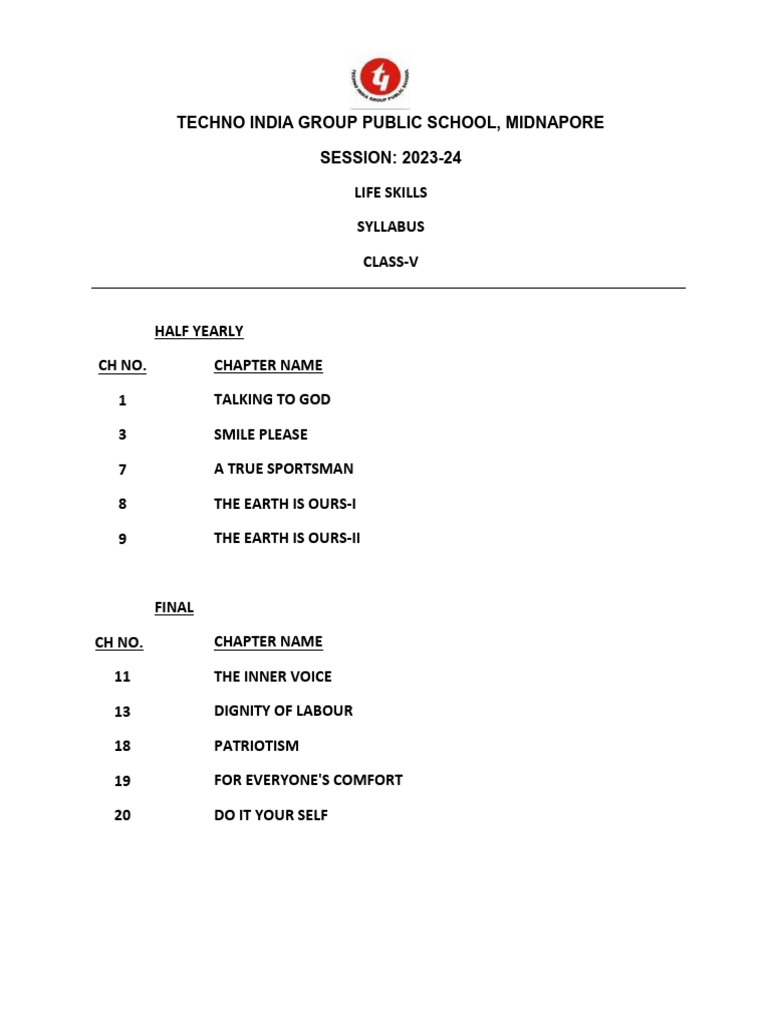 Class V Half Yearly Syllabus 2023-24 | PDF