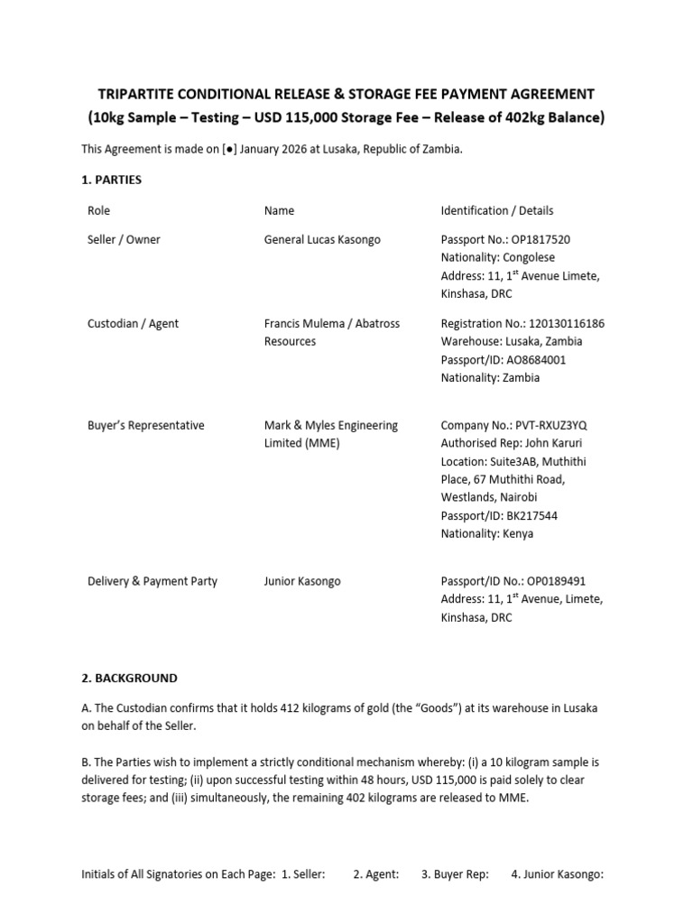 Tripartite Conditional Release Gold Agreement MMELusaka FINAL | PDF ...
