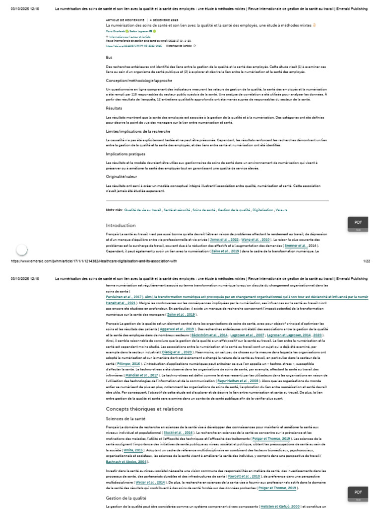 Numérisation et santé des employés en santé | PDF | Management de la ...