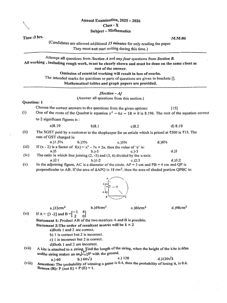 Maths Pre Board Paper 1 | PDF