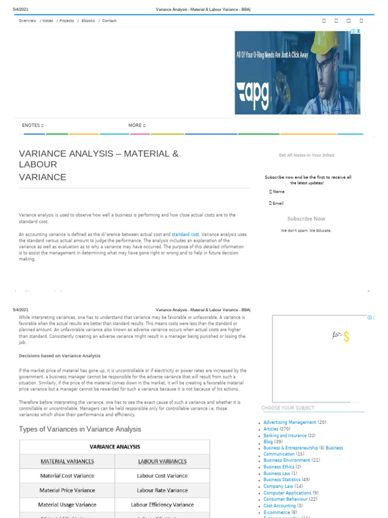 Material & Labour Variance Analysis | PDF | Labour Economics | Business