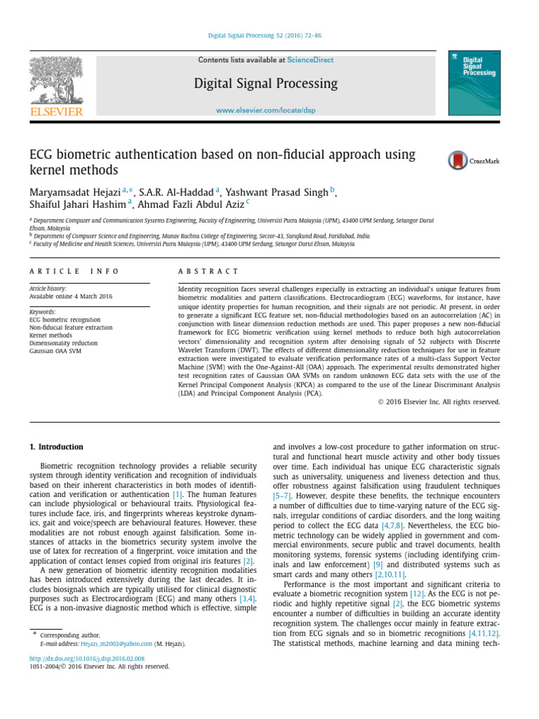 ECG Biometric Authentication Using Kernel Methods | PDF | Wavelet ...