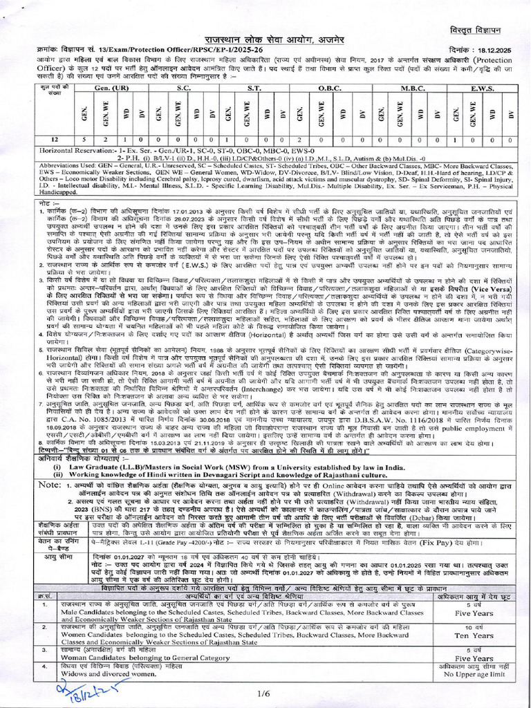RPSC Protection Officer Official Notification | PDF