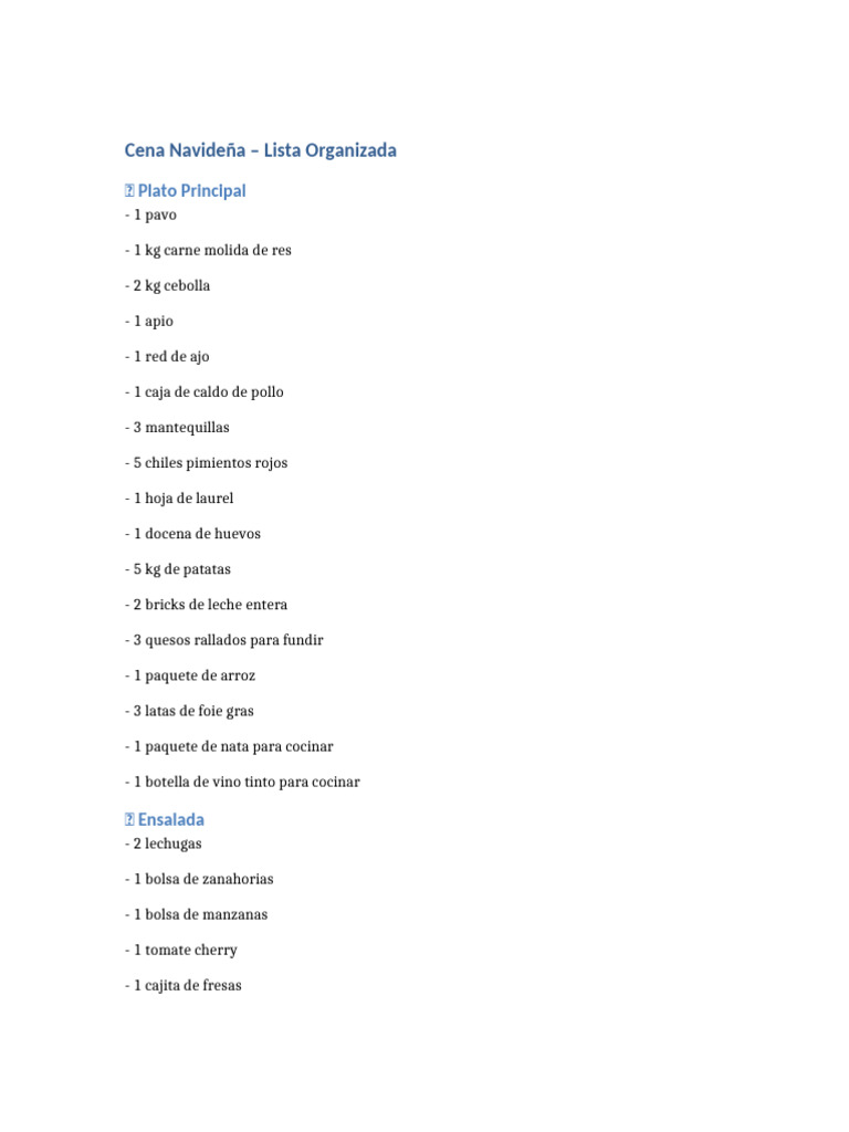 Lista de Compras para Cena Navideña | PDF