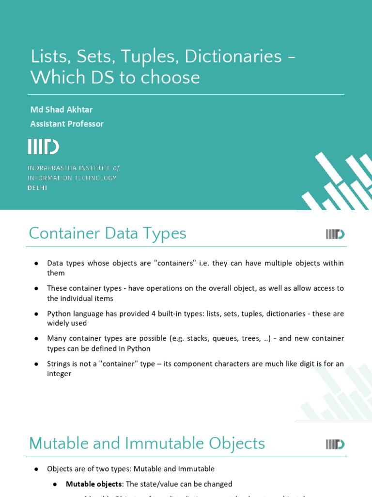 L16- Lists, Sets, Tuples, Dictionaries - Which DS to Choose | PDF ...