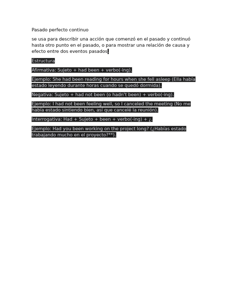 Uso del pasado perfecto continuo | PDF