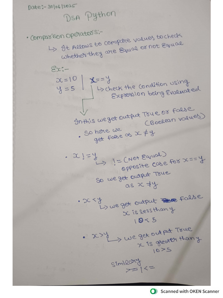 Comparison and Logical Operators Notes | PDF