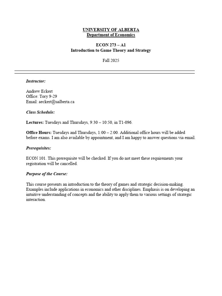 Game Theory Course Overview - Fall 2025 | PDF | Academic Integrity ...
