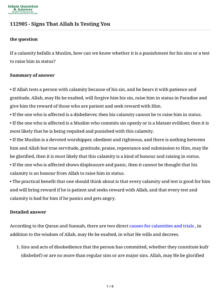 Signs That Allah is Testing You | PDF | God In Islam | Abrahamic Religions