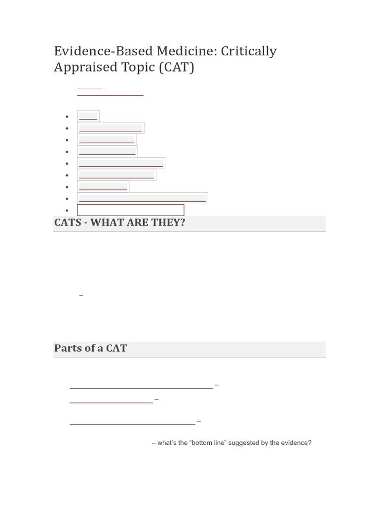 Evidence-Based Medicine: Critically Appraised Topic (CAT) : Cats - What ...