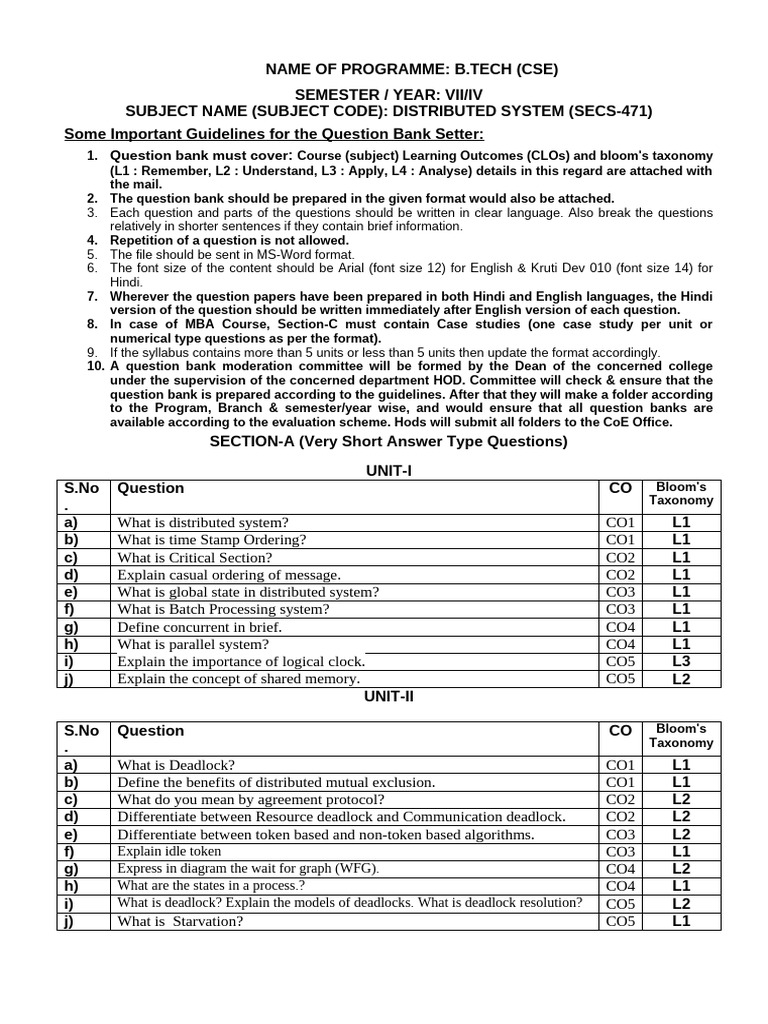 Guidelines for Distributed Systems Question Bank | PDF | Distributed ...