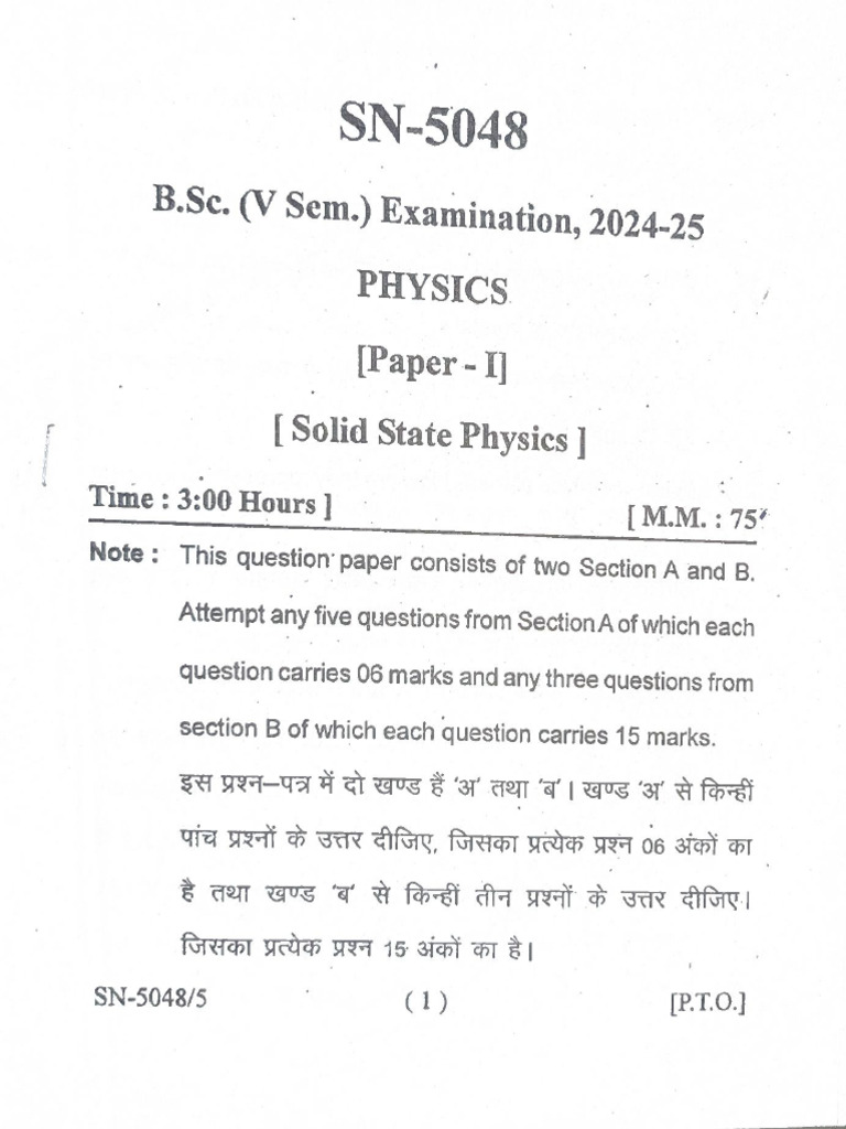 Physics Solid State 5th Sem. | PDF
