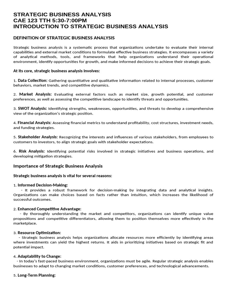 Strategic Business Analysis Overview | PDF | Business Analysis ...