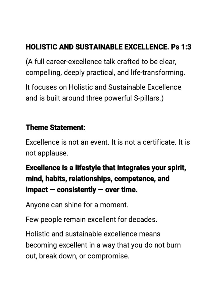 Holistic Excellence: Mastering Self, Skill, Service | PDF | Behavior ...