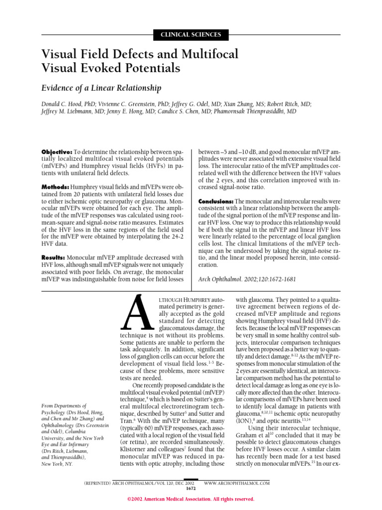 Visual Evoked Potentials and Field Loss | PDF | Signal To Noise Ratio ...