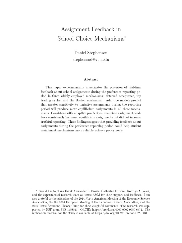 Real-Time Feedback in School Assignments | PDF | Economic Equilibrium ...