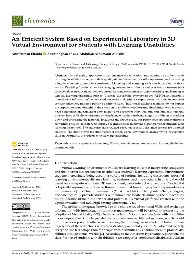 3D Virtual Lab for Learning Disabilities | PDF | Virtual Reality ...