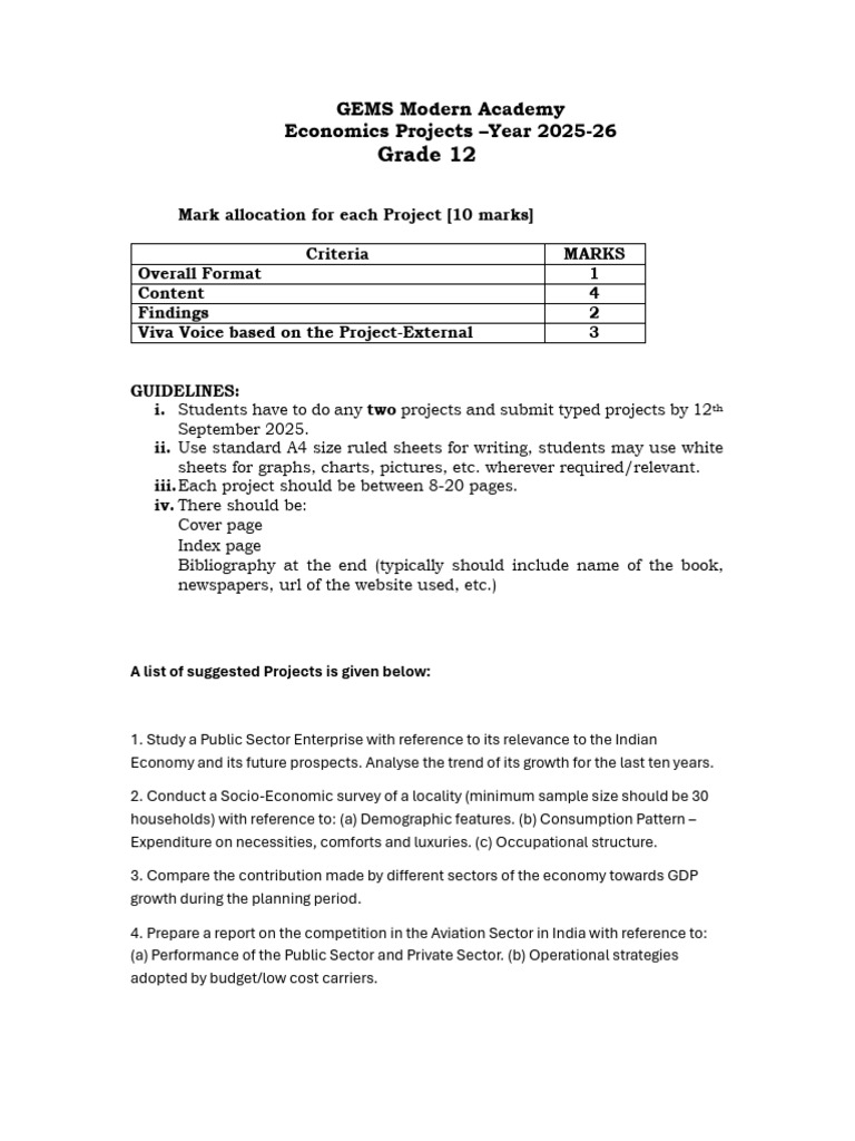 Grade 12 Economics Project Guidelines | PDF | Economics | Economies