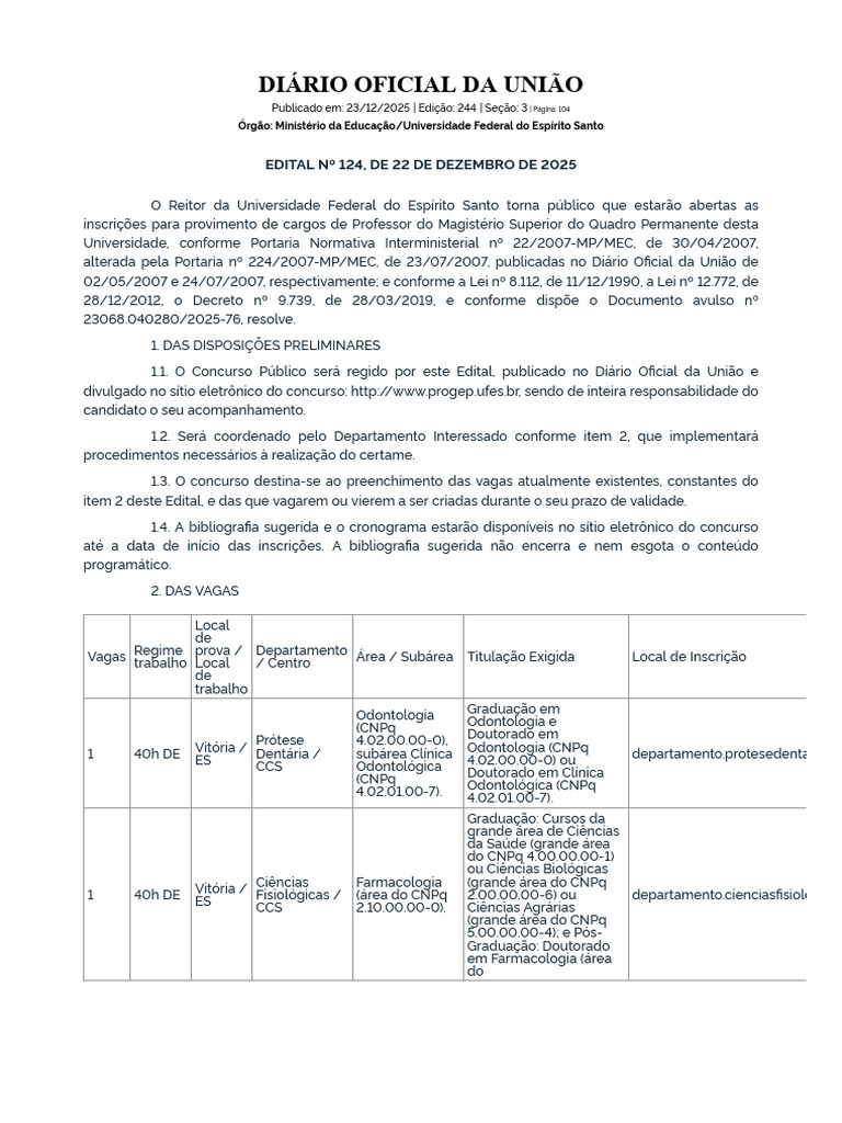 Edital Nº 124, De 22 de Dezembro de 2025 - Dou - Imprensa Nacional ...