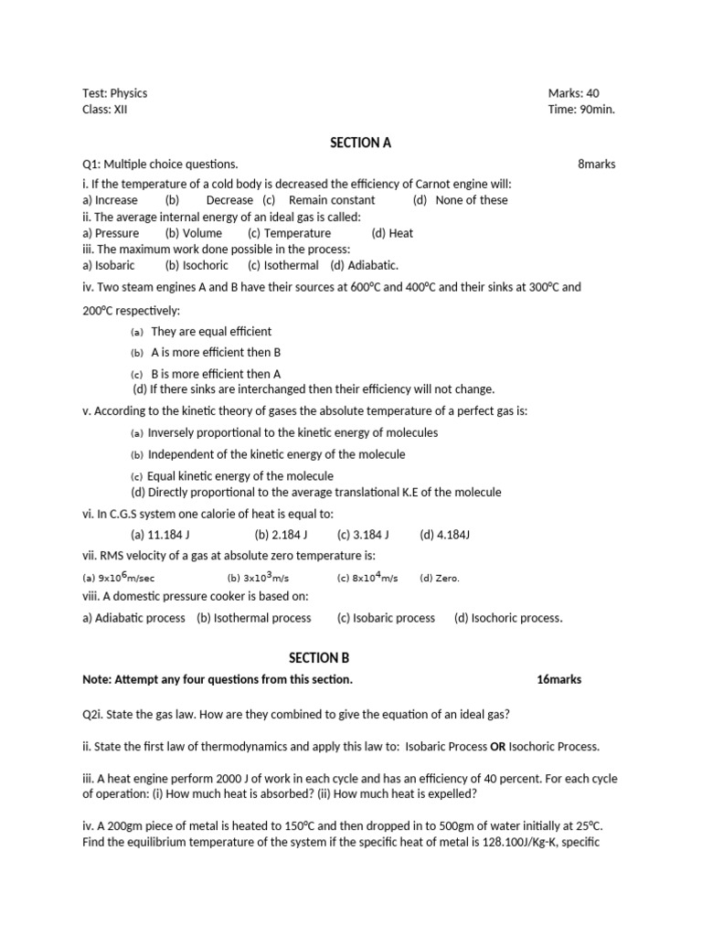 bi monthly test 1 | PDF | Gases | Heat