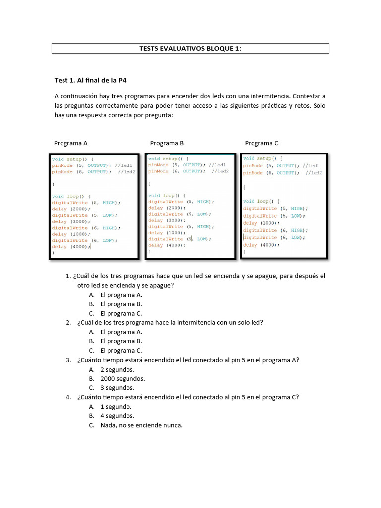 Tests de Programación de LEDs en Arduino | PDF
