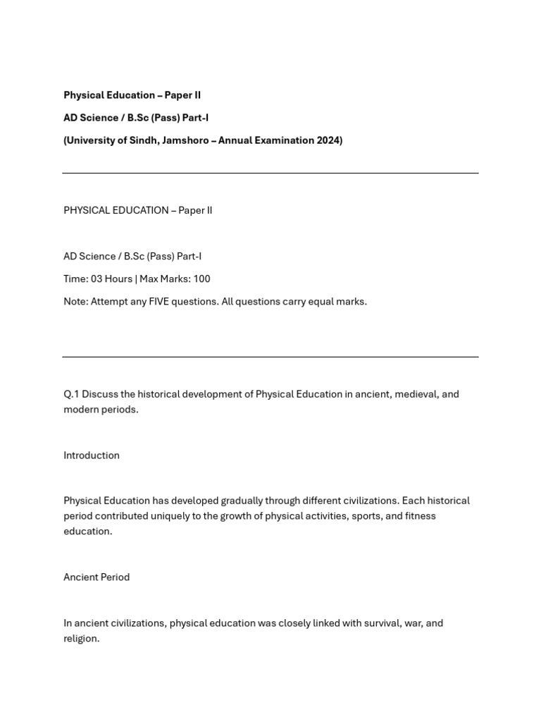 History and Importance of Physical Education | PDF | Muscle | Physical ...