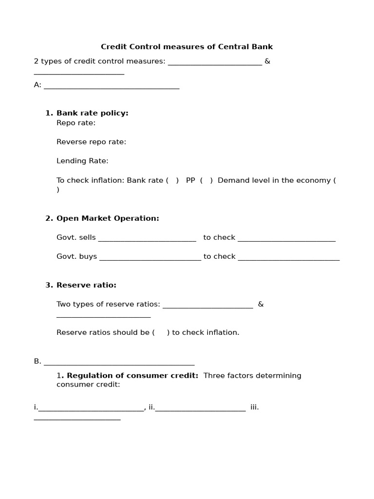 Credit Control Measures of Central Bank Worksheet | PDF