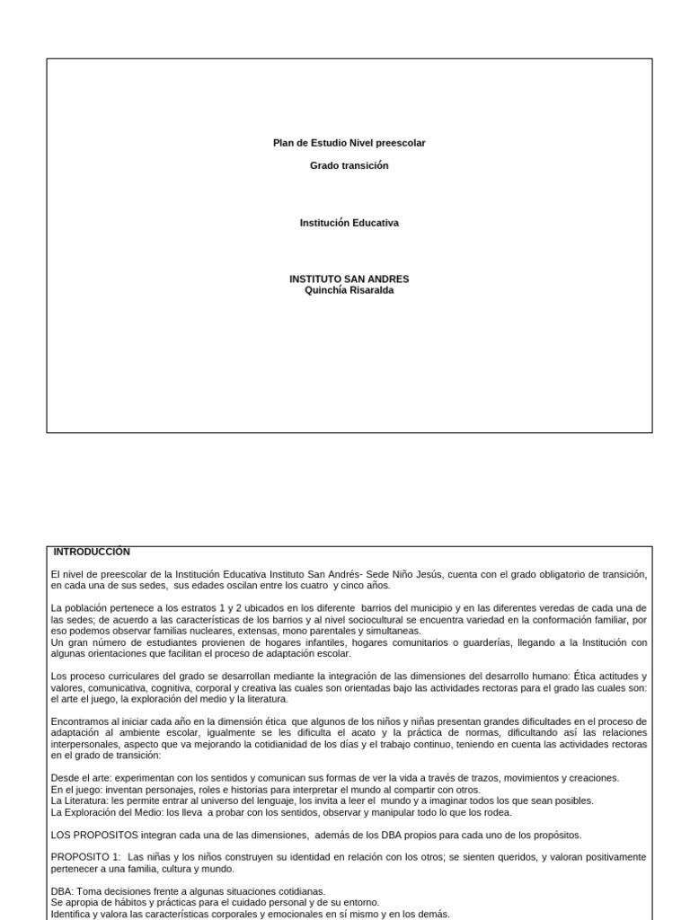 Plan de Estudio Preescolar Año 2019 FEr | PDF | Educación de la primera ...